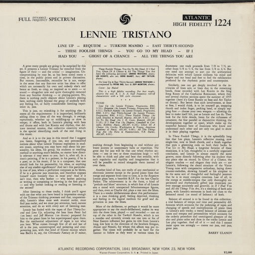 Lenny Tristano - Lenny Tristano (1955) (P-6118A) LP 1973 JPN Atlantic｜中古LP