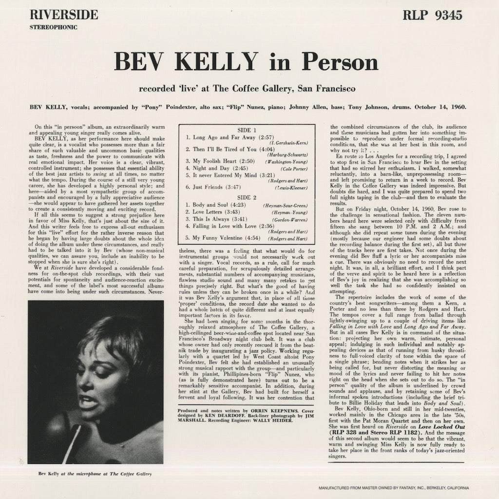 Bev Kelly / ビヴ・ケリー / Bev Kelly In Person (RLP9345)