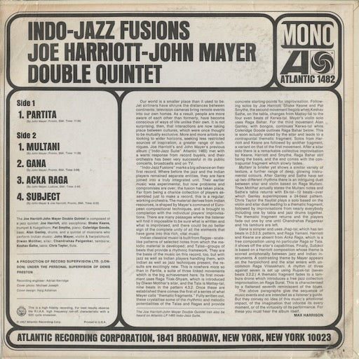 Joe Harriott - John Mayer Double Quintet - Indo Jazz Fusions - MONO (1482) LP 1967 US Atlantic｜中古LP