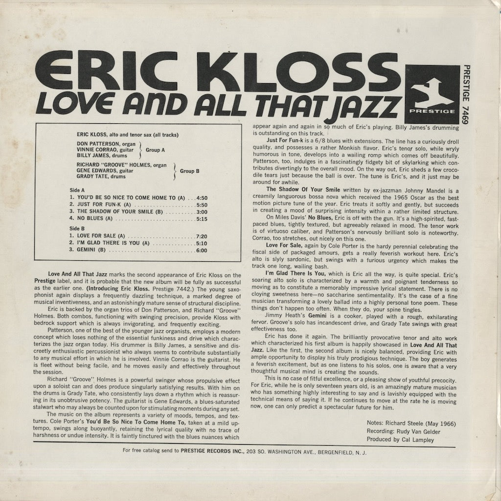 Eric Kloss / エリック・クロス / Love And All That Jazz (PRST 7469)