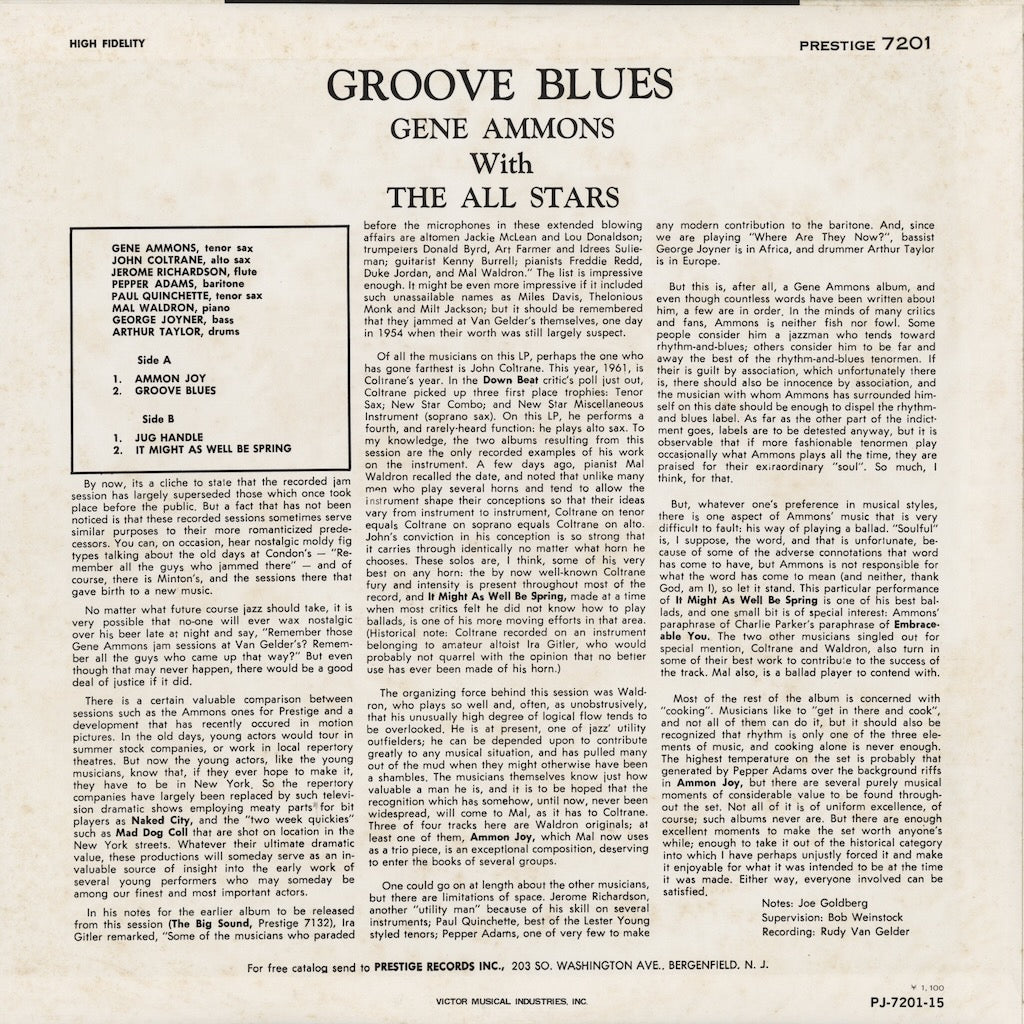 Gene Ammons / ジーン・アモンズ / Groove Blues (PJ-15-7201)