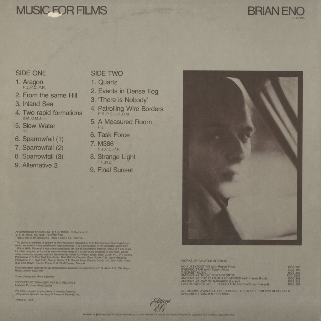 Brian Eno / ブライアン・イーノ / Music For Films (EGS105)