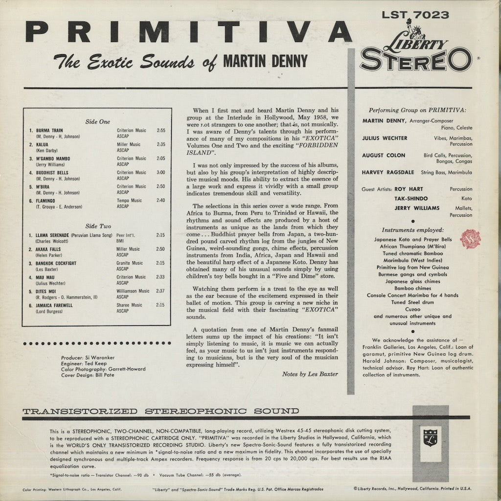 Martin Denny / マーティン・デニー / Primitiva - STEREO (LST7023)