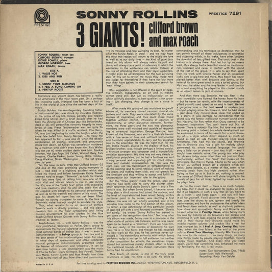 Sonny Rollins, Clifford Brown And Max Roach – 3 Giants! (PR 7291) LP 1964 US Prestige｜中古LP