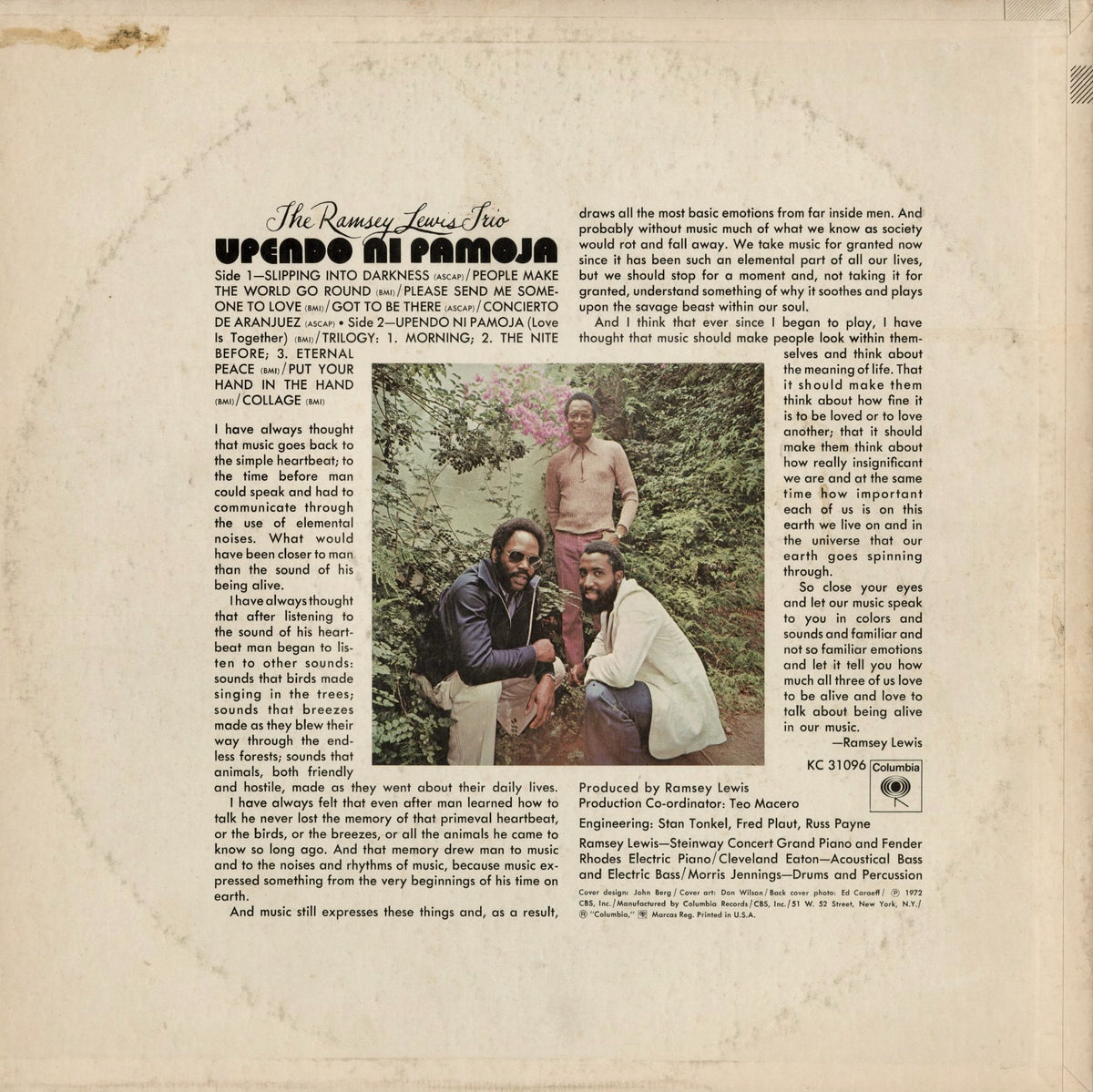 Ramsey Lewis – Upendo Ni Pamoja (KC 31096) 1972 US Columbia | 中古LP