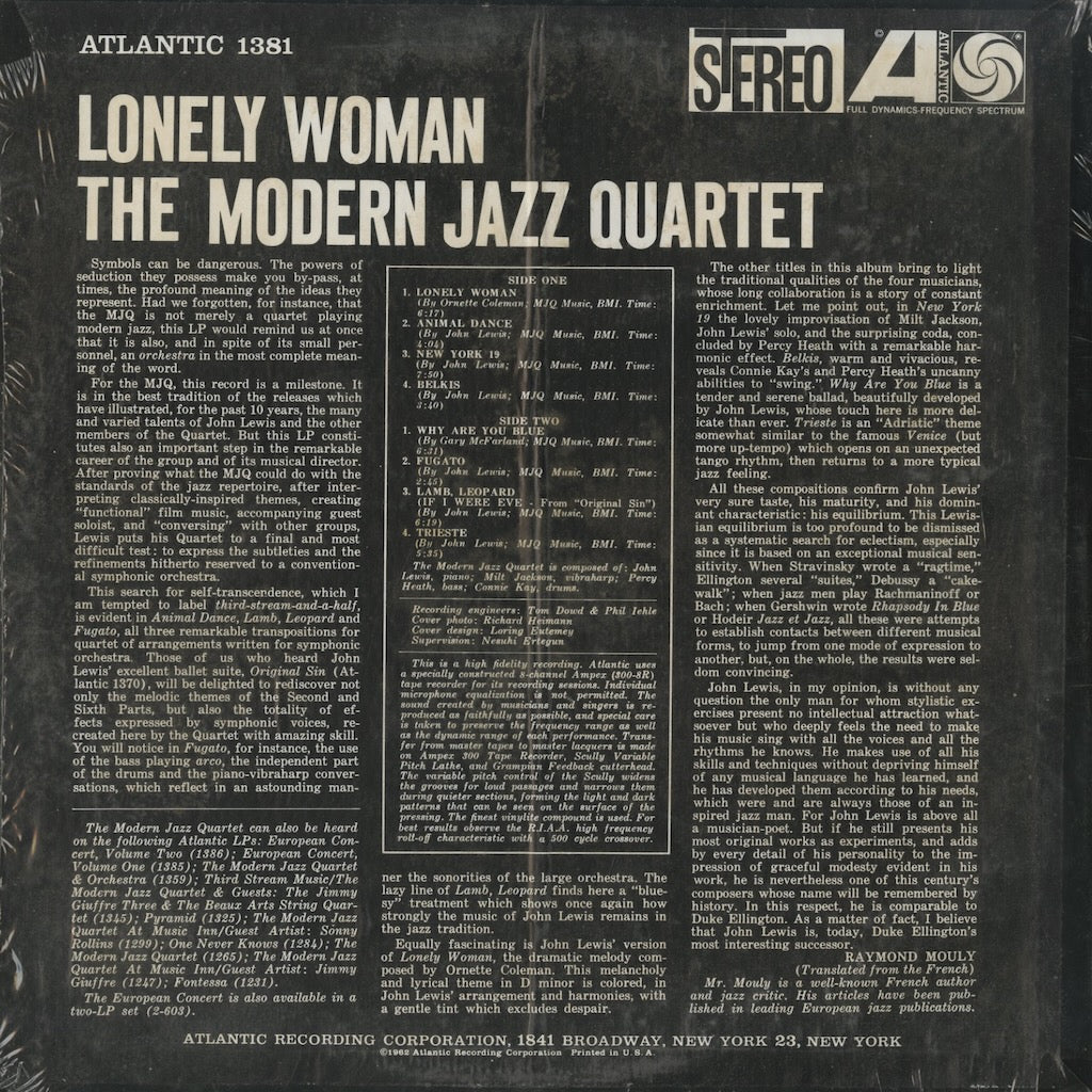 The Modern Jazz Quartet / モダン・ジャズ・カルテット / Lonely Woman (SD1381)