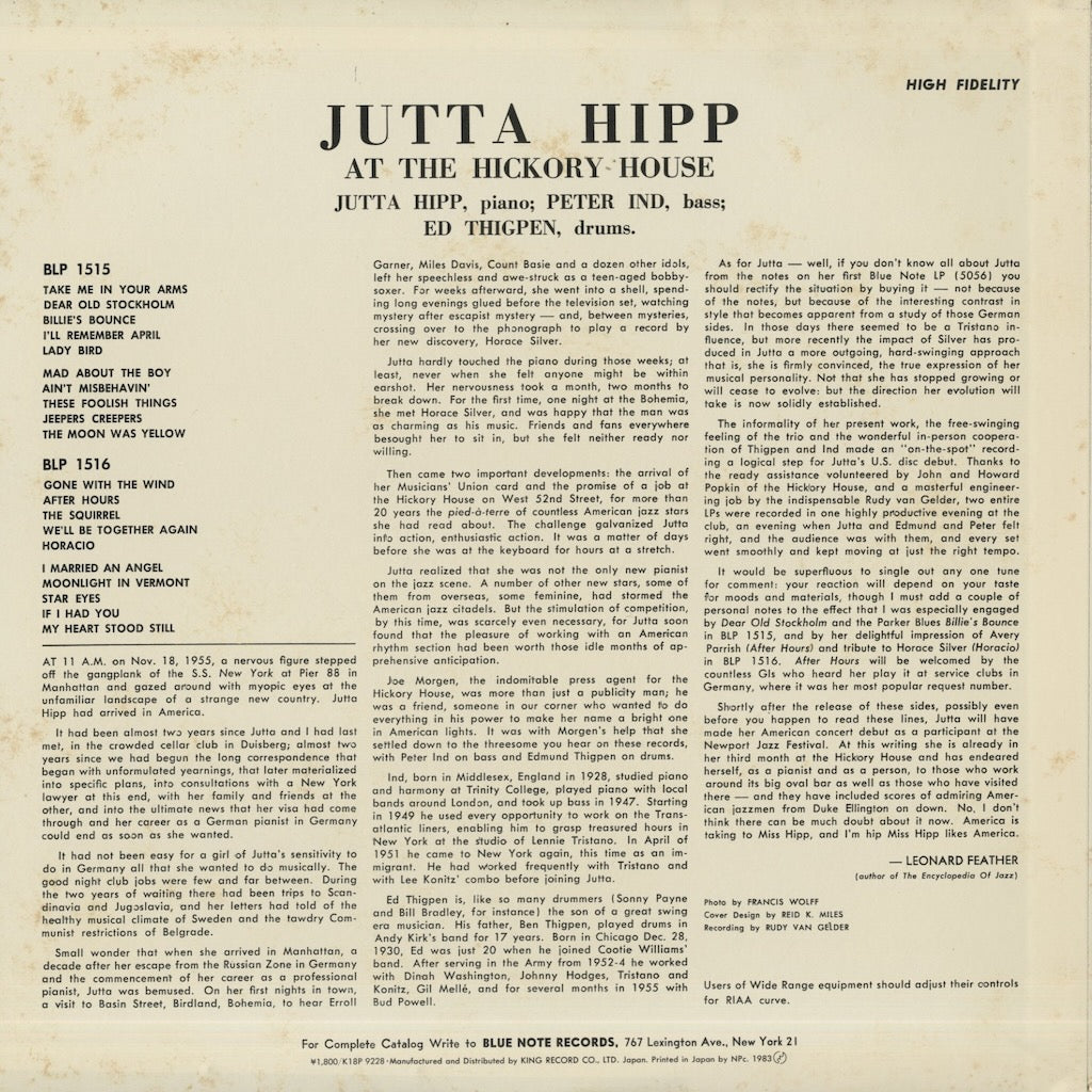 Jutta Hipp / ユタ・ヒップ / At The Hickory House Volume 1 (K18P-9228) – VOXMUSIC  WEBSHOP