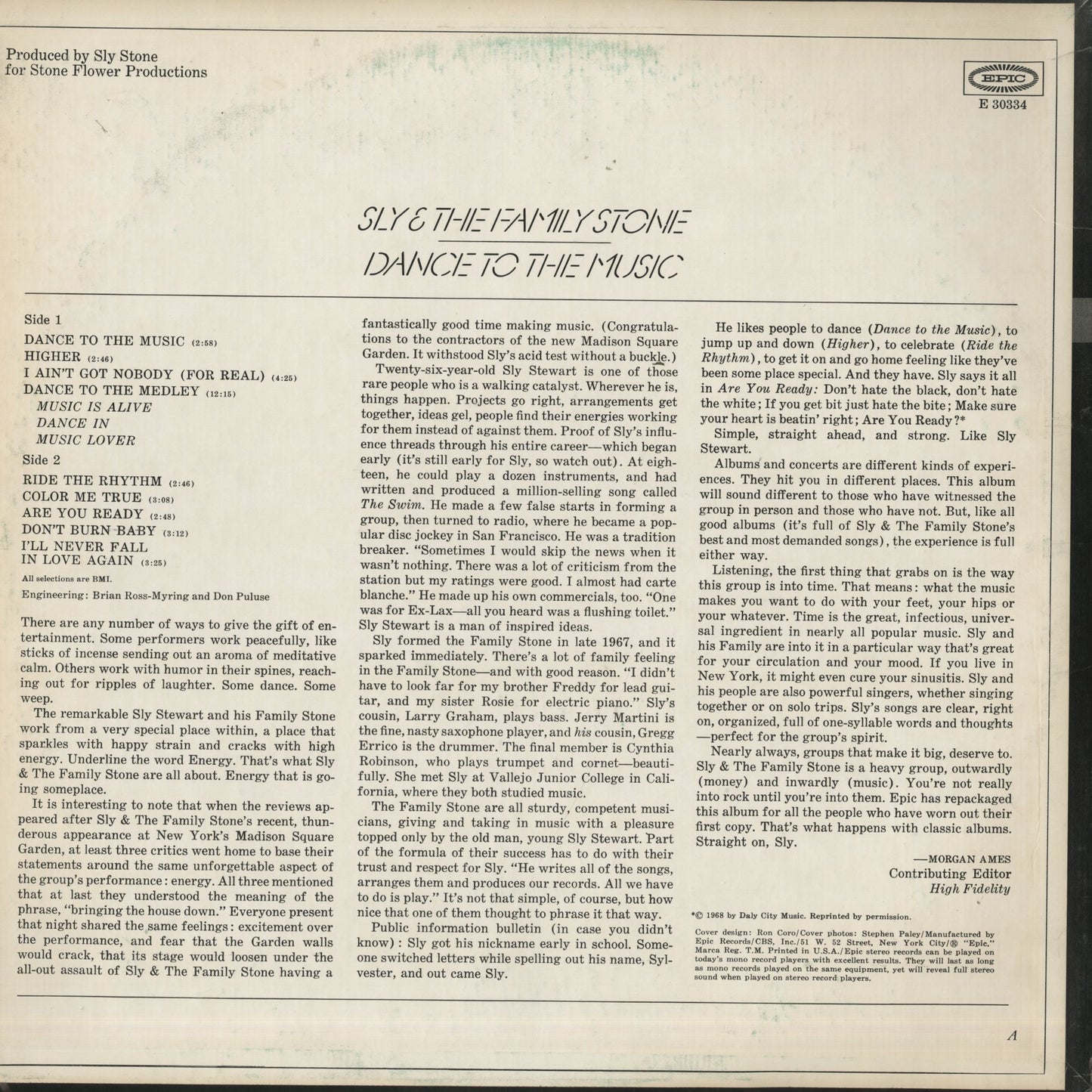Sly & The Family Stone / スライ & ザ・ファミリー・ストーン / Dance To The Music (E30334)
