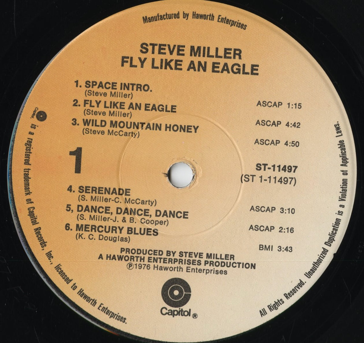 Steve Miller Band - Fly Like An Eagle (ST-511497) 1976 US Capitol｜中古LP