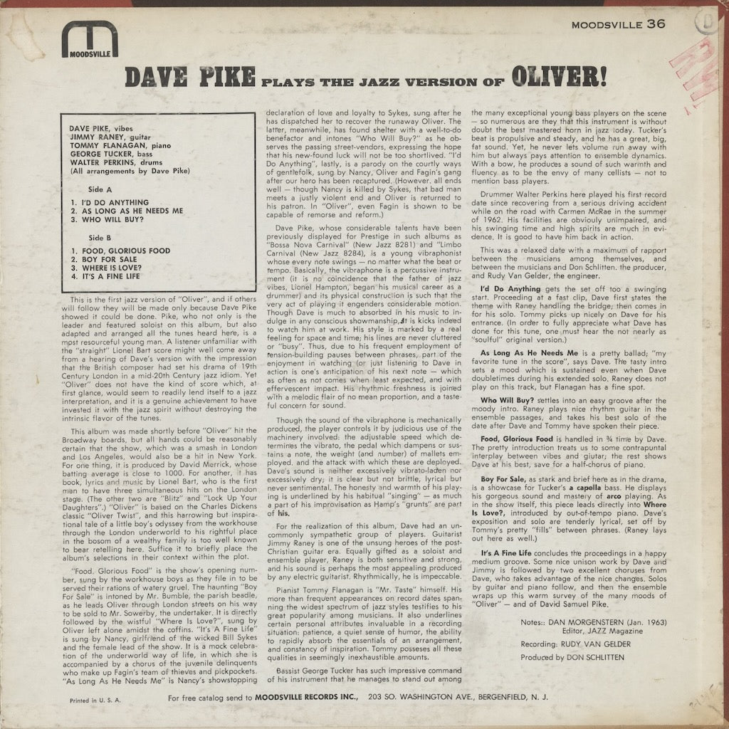 Dave Pike / デイヴ・パイク / Plays The Jazz Version Of Oliver! (MVLP36)