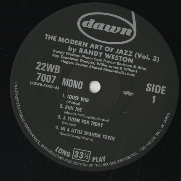 Randy Weston / ランディ・ウェストン / Modern Art Of Jazz By Randy Weston (22WB-7007)