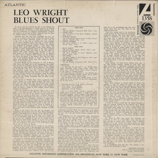 Leo Wright - Blues Shout (1358) 1961 US Atlantic｜中古LP