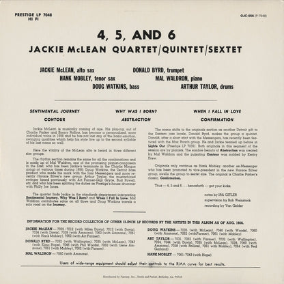 Jackie McLean / ジャッキー・マクリーン / 4, 5 and 6 (OJC-056)