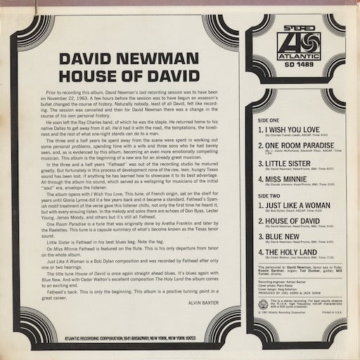 David Newman - House Of David (SD1489) 1967 US Atlantic｜中古LP