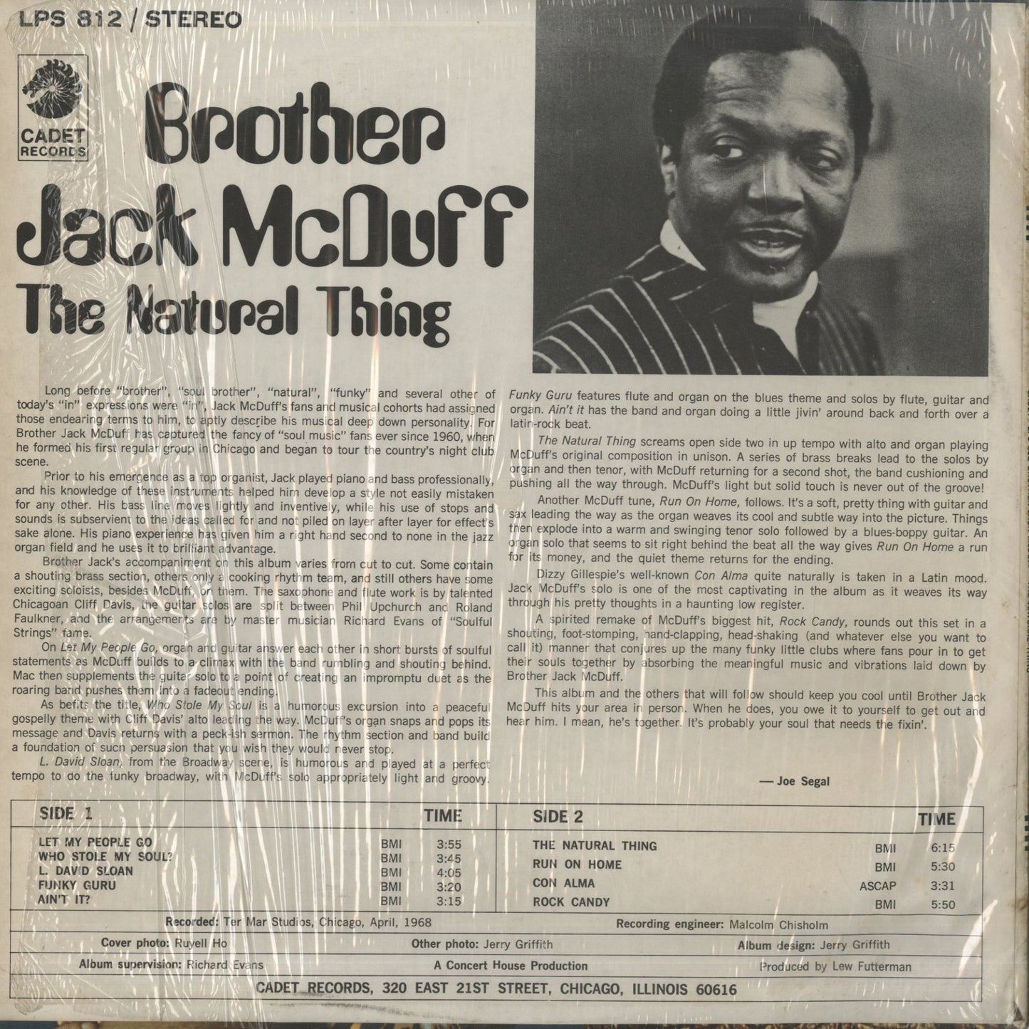 Brother Jack McDuff / ブラザー・ジャック・マクダフ / The Natural Thing (LPS 812)