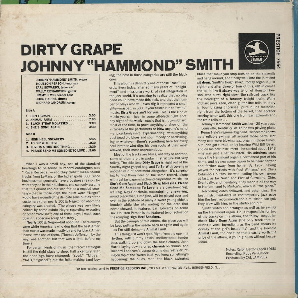 Johnny Hammond Smith / ジョニー・ハモンド・スミス / Dirty Grape (PRST 7564)