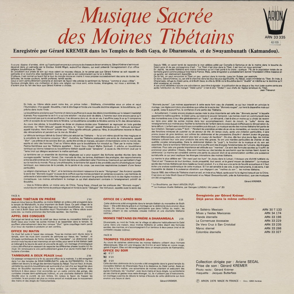 Gérard Krémer / Musique Sacrée Des Moines Tibétains (AR33335)