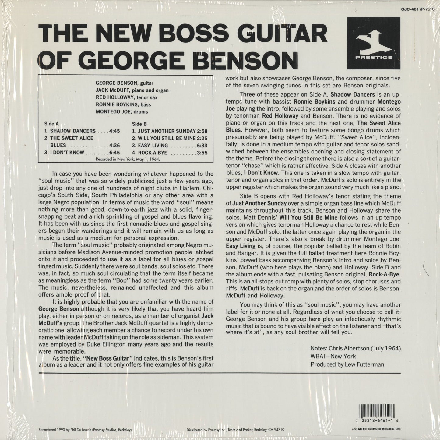 George Benson - The New Boss Guitar Of George Benson (OJC-461) 1990 US Prestige - OJC｜中古LP