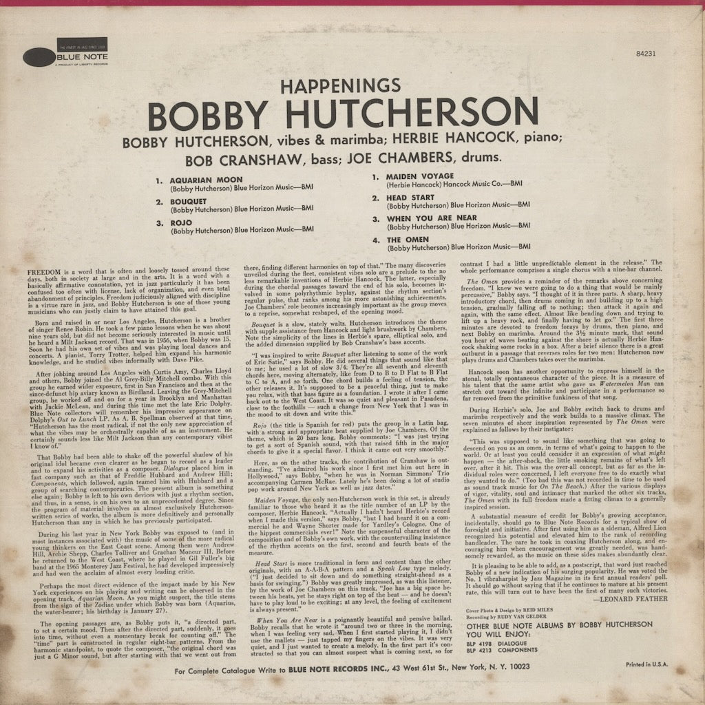 Bobby Hutcherson / ボビー・ハッチャーソン / Happenings (BST 84231) Black Blue Label