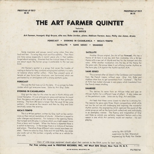 Art Farmer - Art Farmer Quintet Featuring Gigi Gryce (PJ-7017-4) LP 1972 JPN Prestige｜中古LP