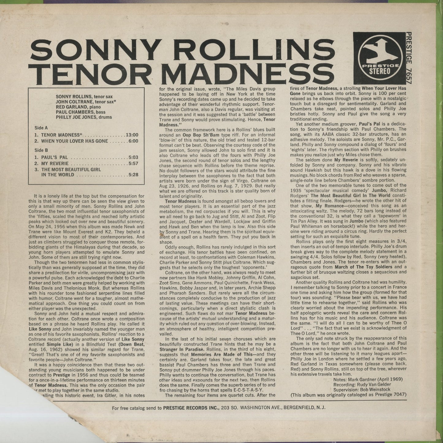 Sonny Rollins / ソニー・ロリンズ / Tenor Madness (PRST 7657)