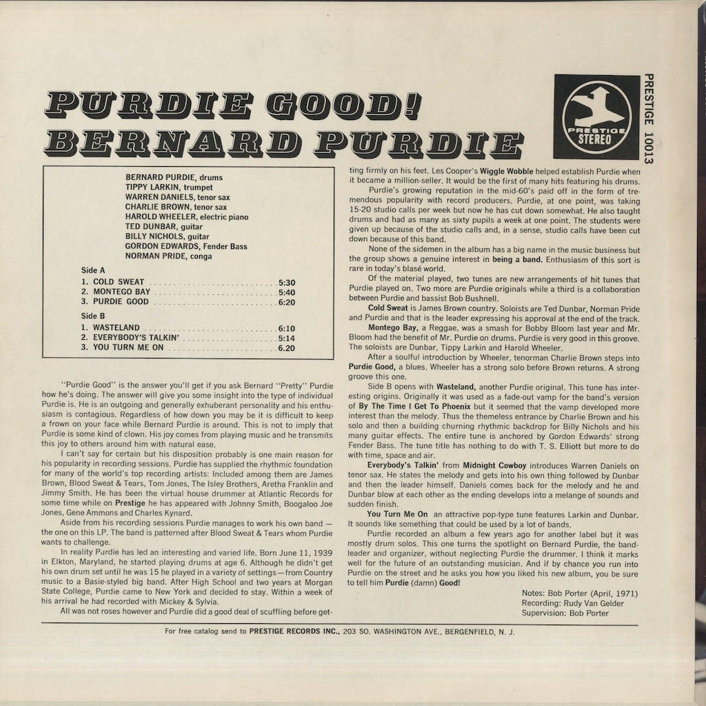 Bernard Purdie / バーナード・パーディ / Purdie Good! (PR10013)