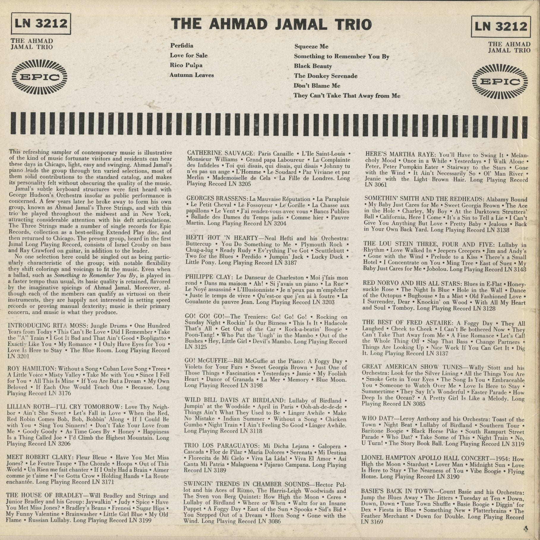 Ahmad Jamal / アーマッド・ジャマル / The Ahmad Jamal Trio (LN 3212) – VOXMUSIC WEBSHOP