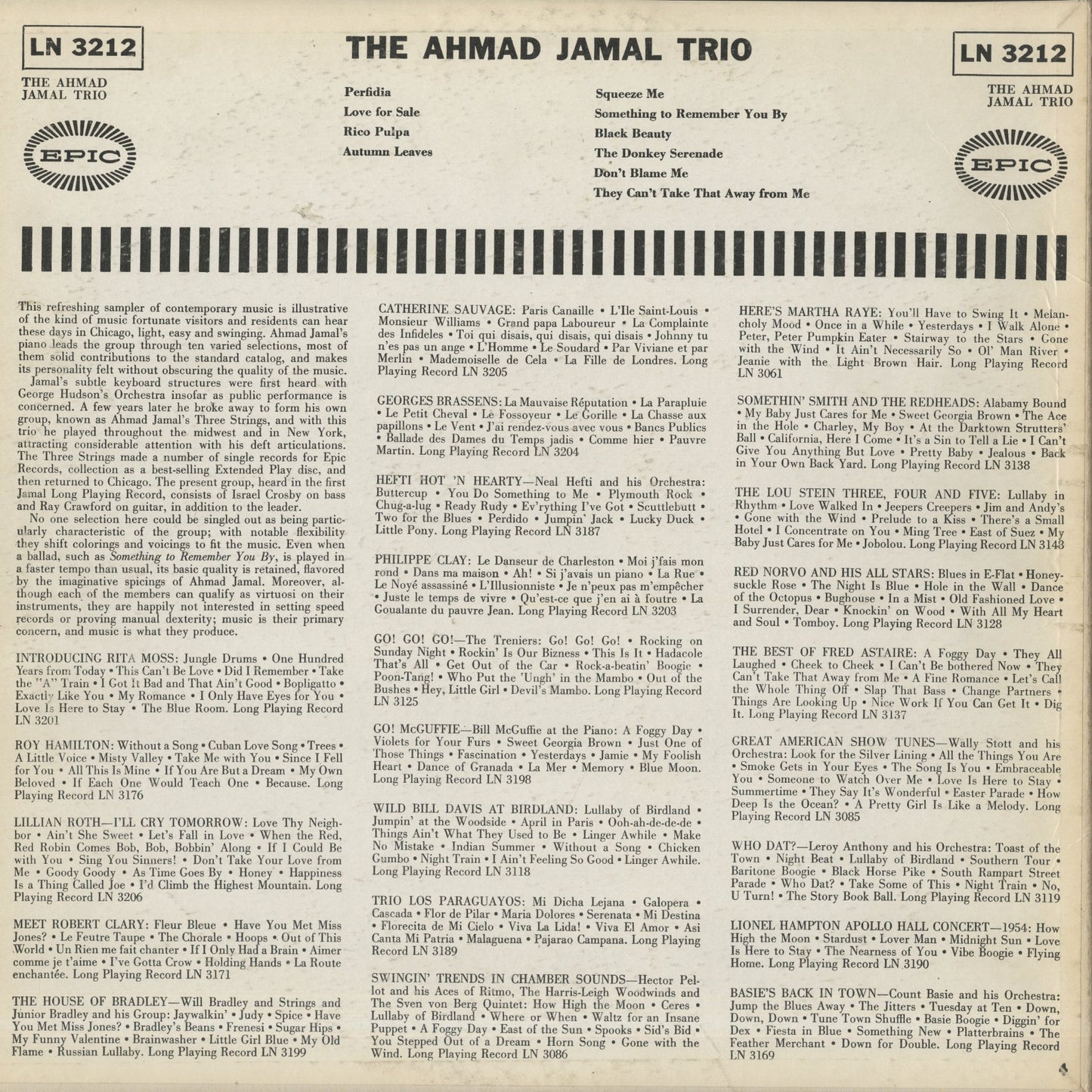 Ahmad Jamal / アーマッド・ジャマル / The Ahmad Jamal Trio (LN 3212)