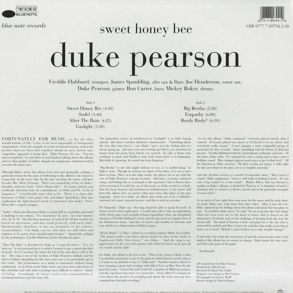 Duke Pearson / デューク・ピアソン / Sweet Honey Bee (0777 7 89792 2 10)