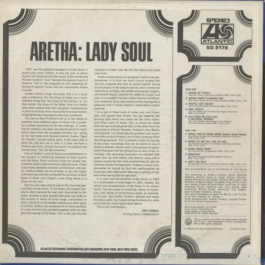 Aretha Franklin / アレサ・フランクリン / Lady Soul (SD 8176)