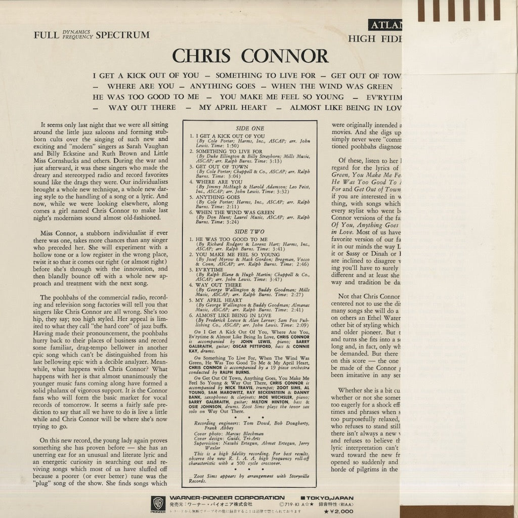 Chris Connor / クリス・コナー (1956) (P6012A)