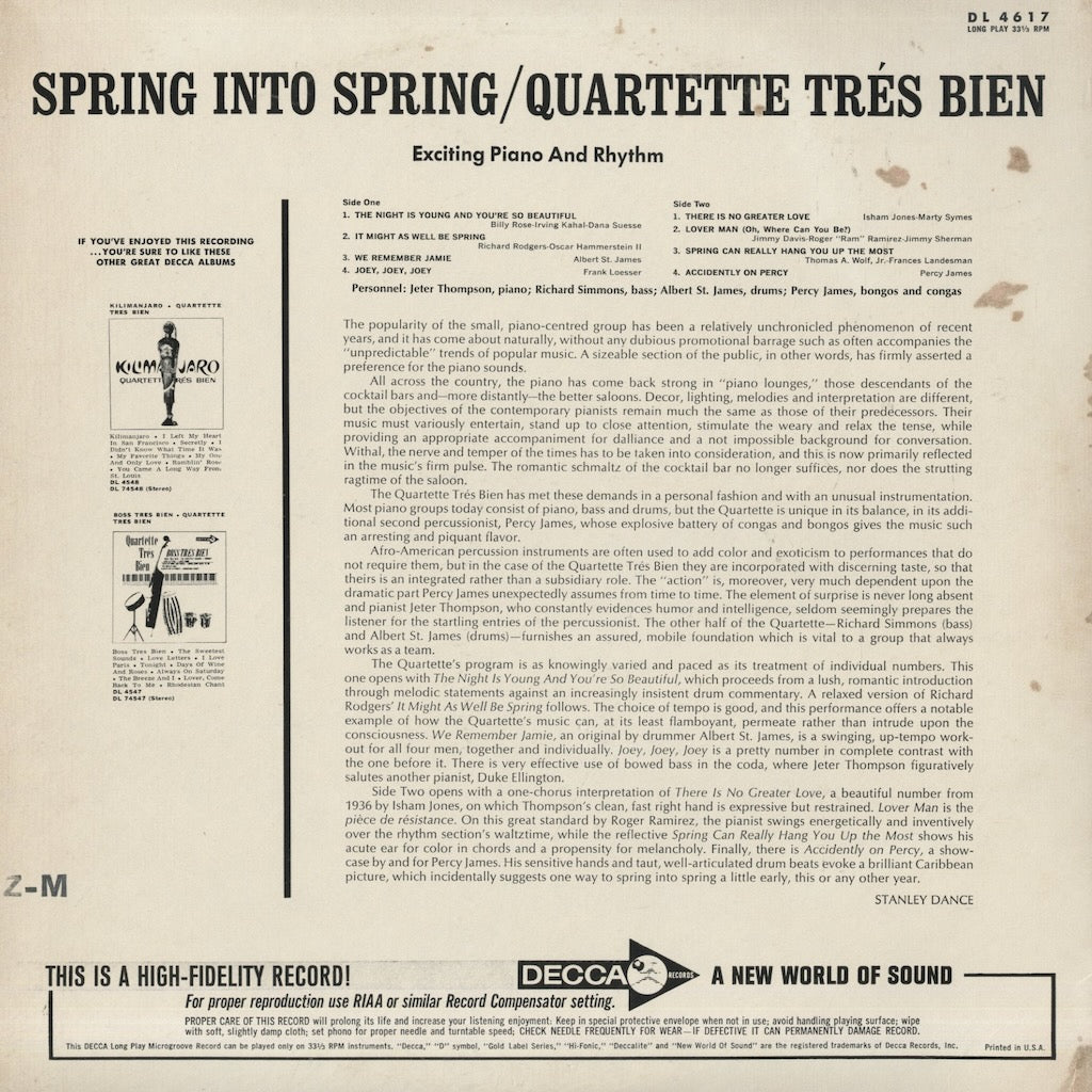 Quartette Tres Bien / カルテット・トレス・ビエン / Spring Into Spring (DL 4617)