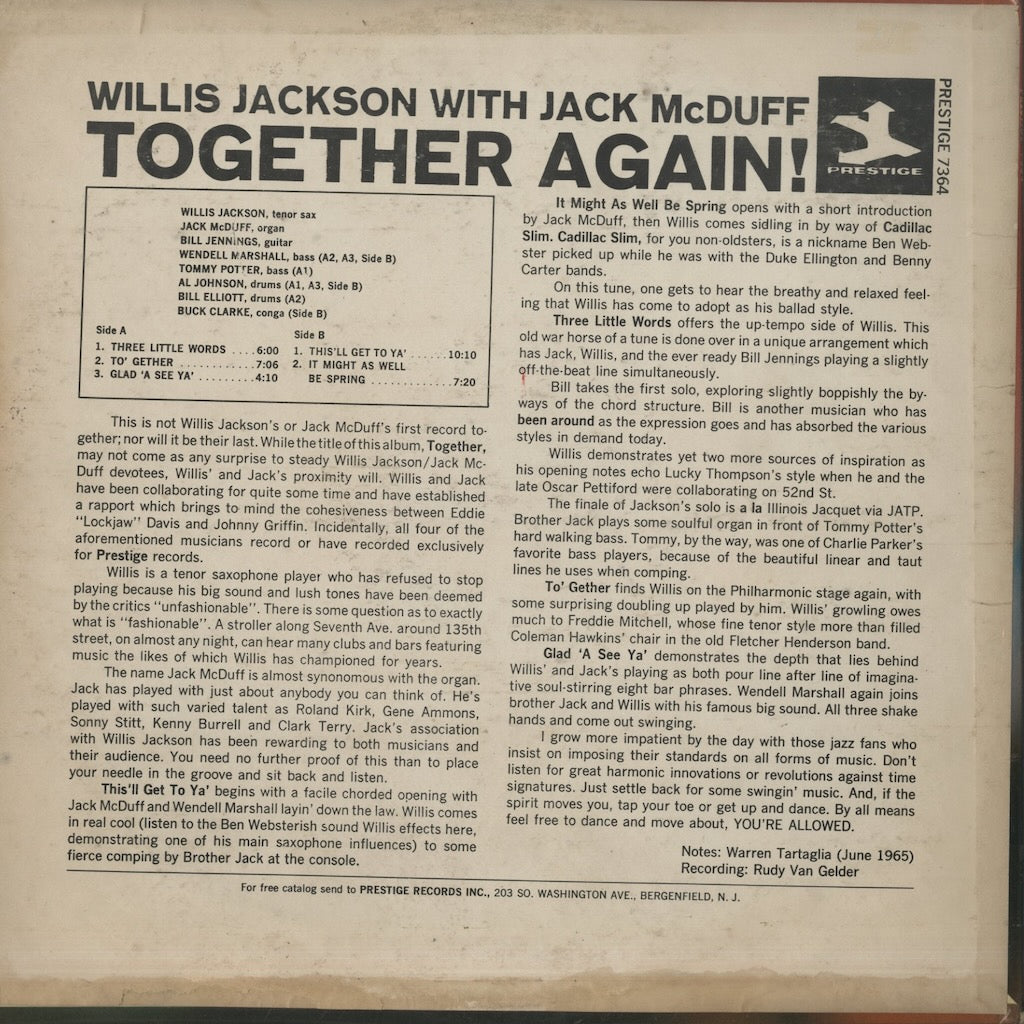 Willis Jackson / Jack McDuff / ウィリス・ジャクソン ジャック・マクダフ / Together Again! (PRST 7364)