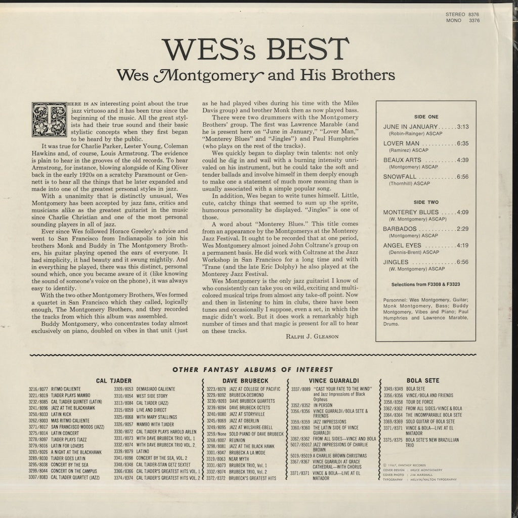 Wes Montgomery / ウェス・モンゴメリ / Wes's Best (8376)