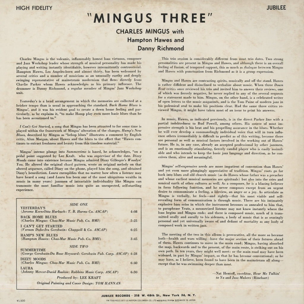 Charles Mingus / チャールズ・ミンガス / Mingus Three (YW-7566-RO)