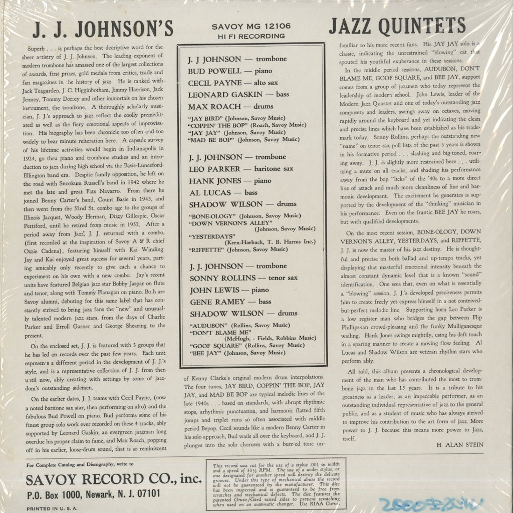 J.J. Johnson / ジェイ・ジェイ・ジョンソン / J.J. Johnson's Jazz Quintet (MG12106)