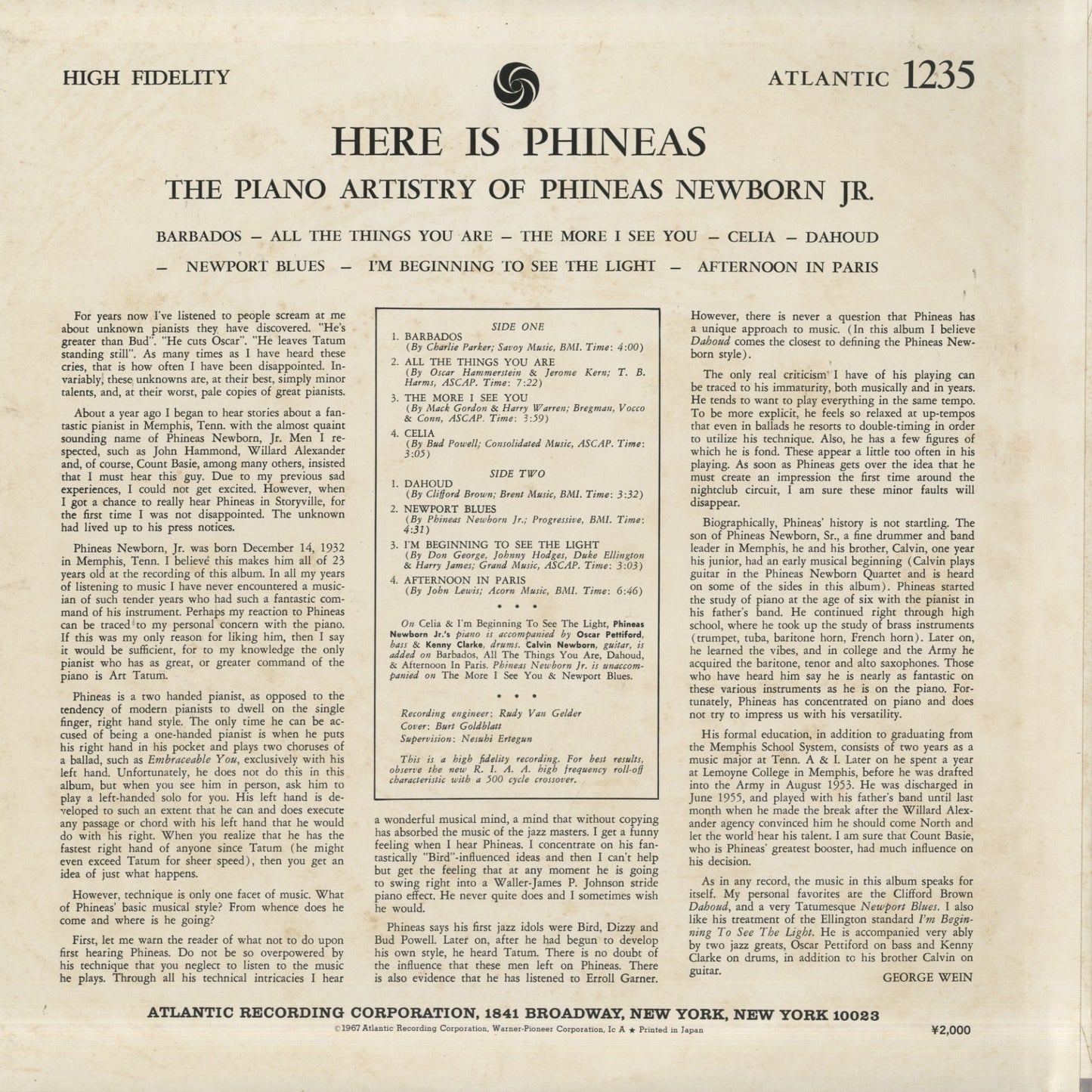 Phineas Newborn Jr. / フィニアス・ニューボーン・ジュニア / Here is Phineas (P-6127)