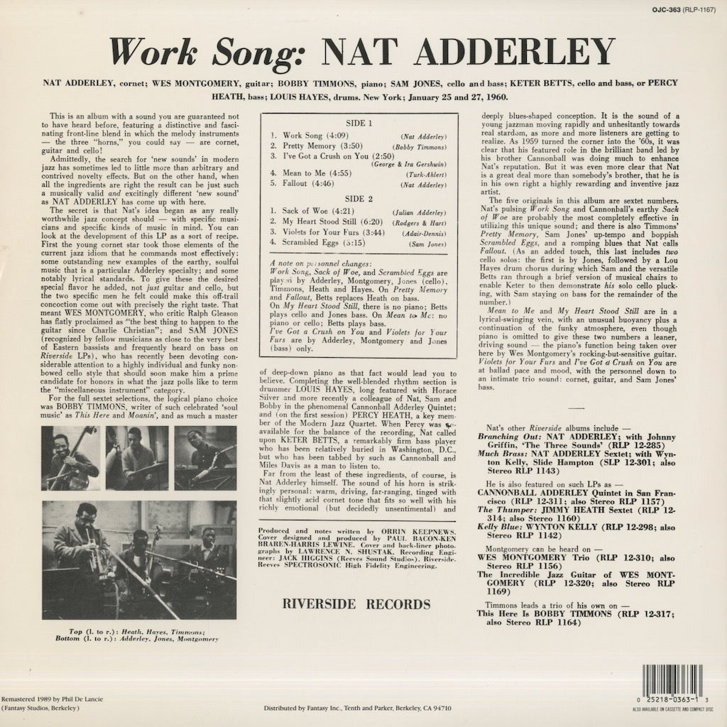 Nat Adderley / ナット・アダレイ / Work Song (OJC-363)