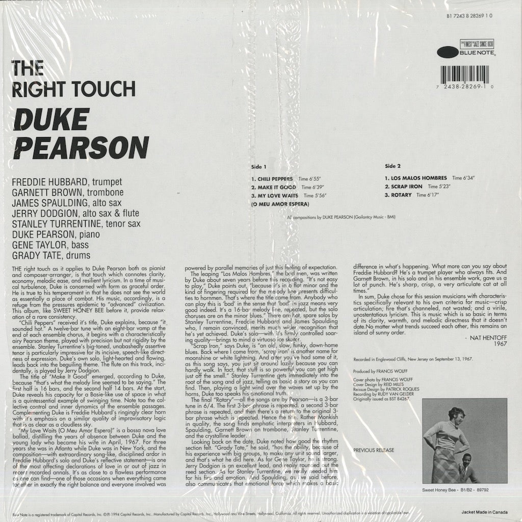 Duke Pearson / デューク・ピアソン / The Right Touch (B1 7243 8 28269 1 0)