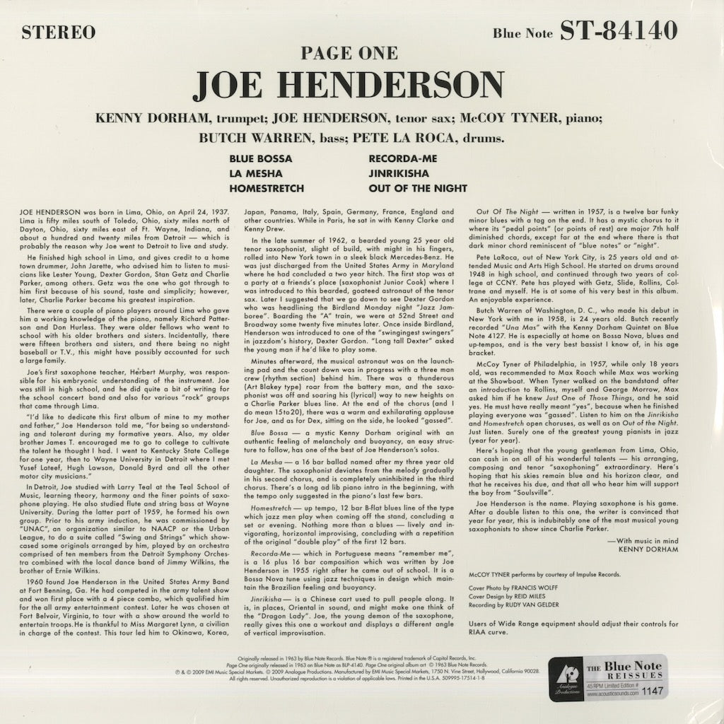 Joe Henderson / ジョー・ヘンダーソン / Page One (180g-2LP) (AP-84140)