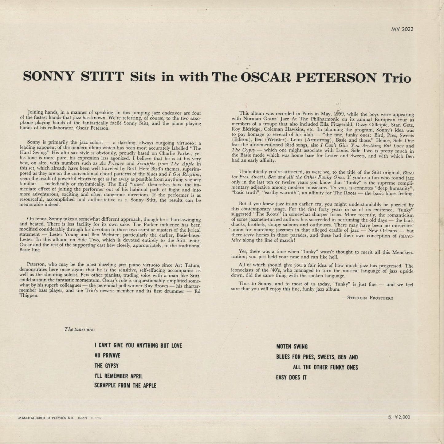 Sonny Stitt / ソニー・スティット / Sits In With The Oscar Peterson Trio (MV2022)