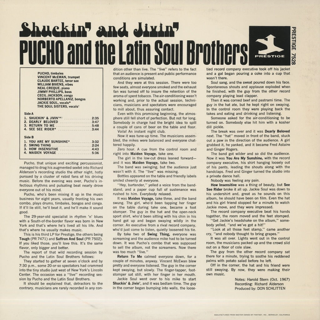 Pucho And The Latin Soul Brothers / プーチョ＆ラテン・ソウル・ブラザーズ / Shuckin' And Jivin' (PR7528)