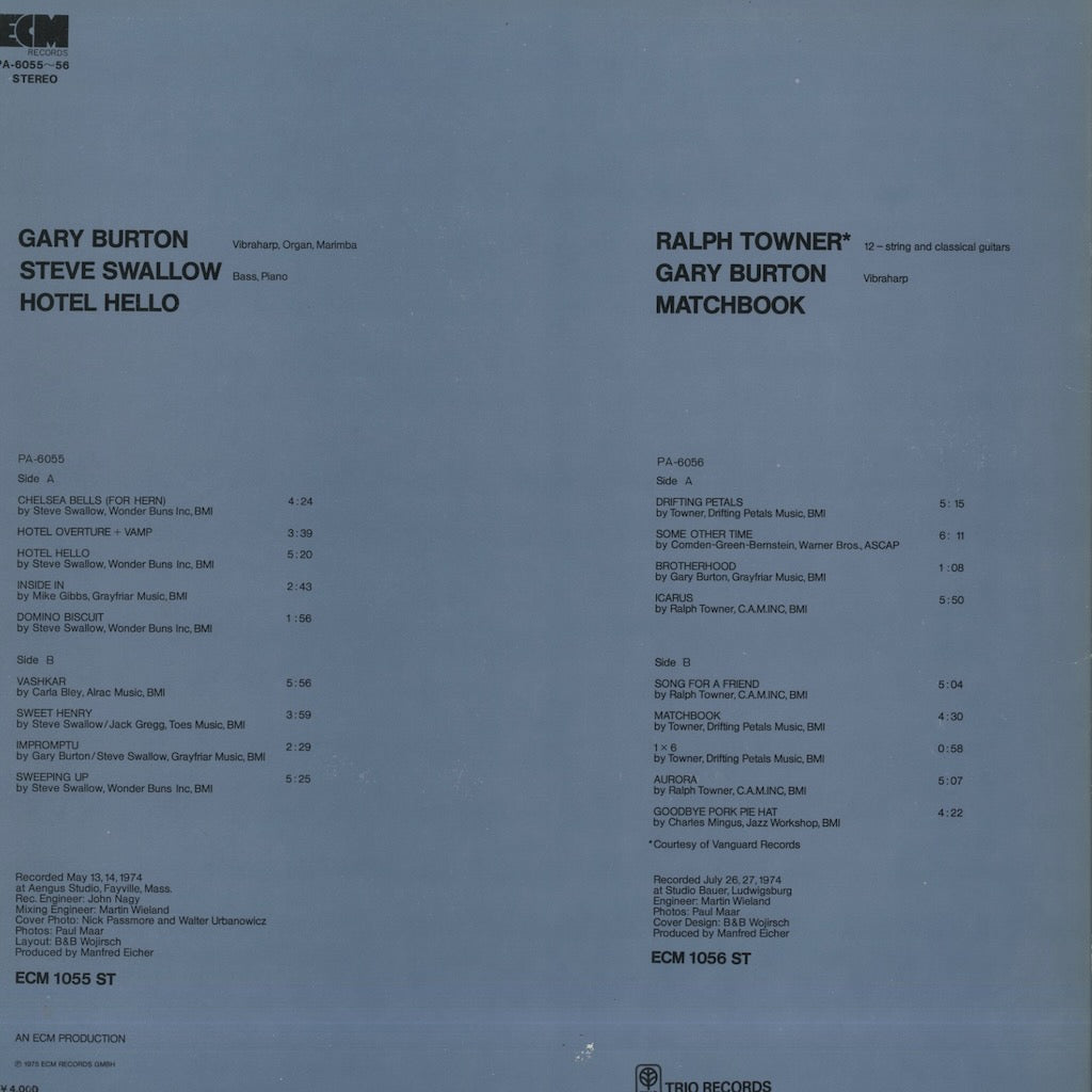 Gary Burton, Steve Swallow, Ralph Towner / Hotel Hello / Matchbook (PA-6055∼56)