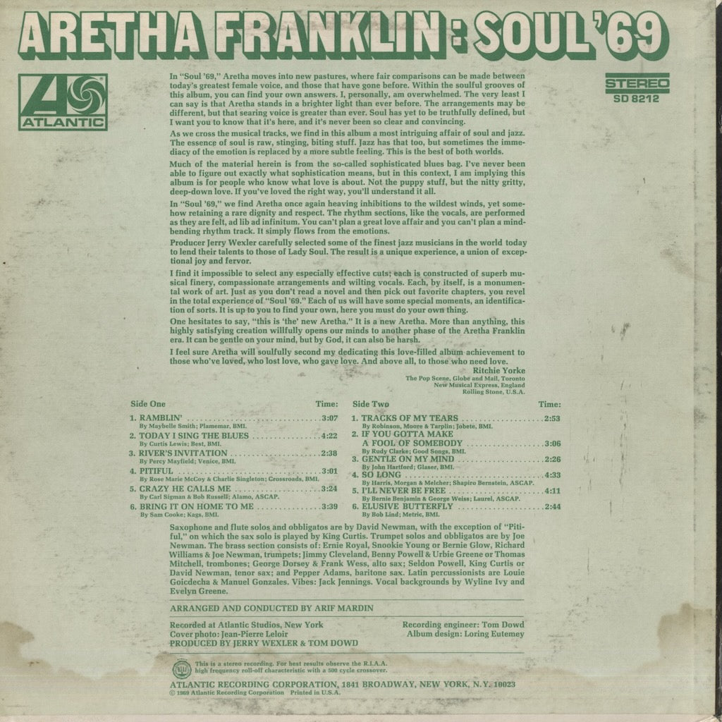 Aretha Franklin / アレサ・フランクリン / Soul '69 (SD8212)