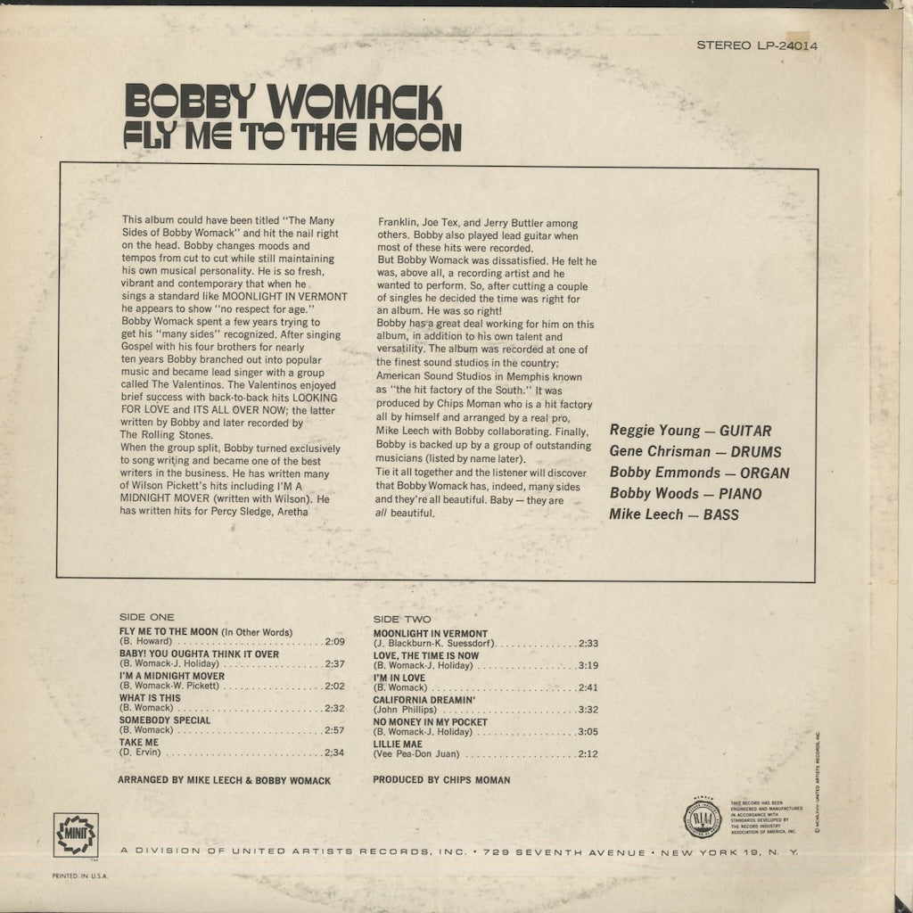 米LP Bobby Womack Fly Me To The Moon LP24014 MINIT /00260 Bobby Womack — Fly Me To the Moon: купить виниловые пластинки в Vinyla