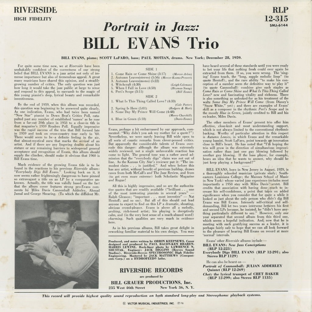 Bill Evans / ビル・エヴァンス・トリオ / Portrait In Jazz (SMJ-6144)