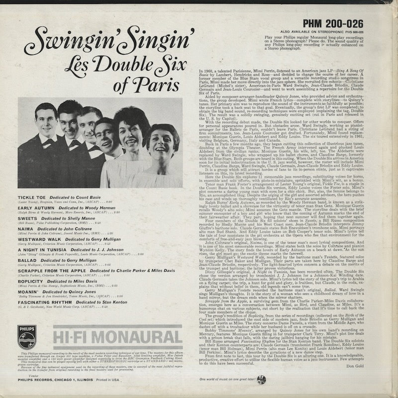 Double Six Of Paris / ダブル・シックス・オブ・パリ / Swingin' Singin'! (PHM 200-026)