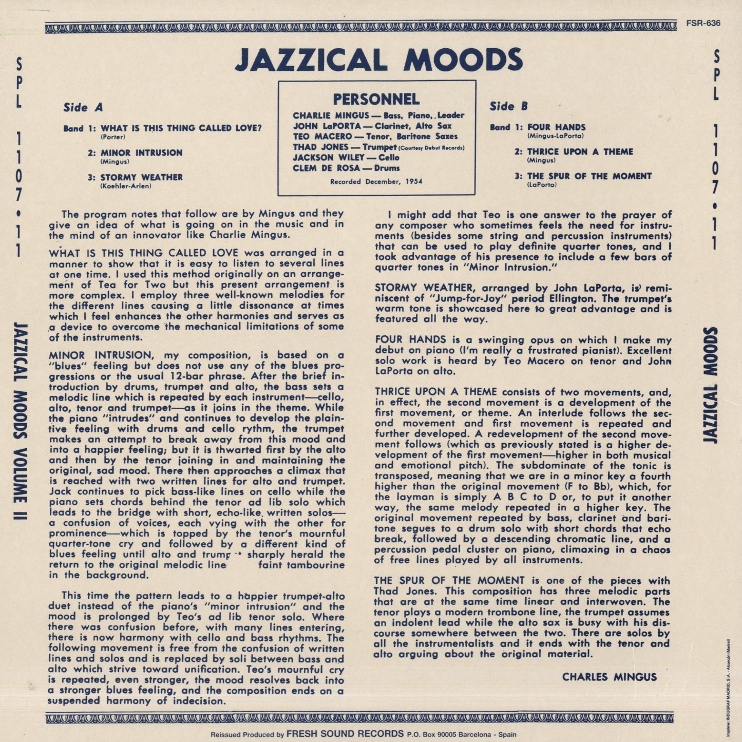 Charles Mingus / チャーリー・ミンガス / Jazzical Moods (FSR636)