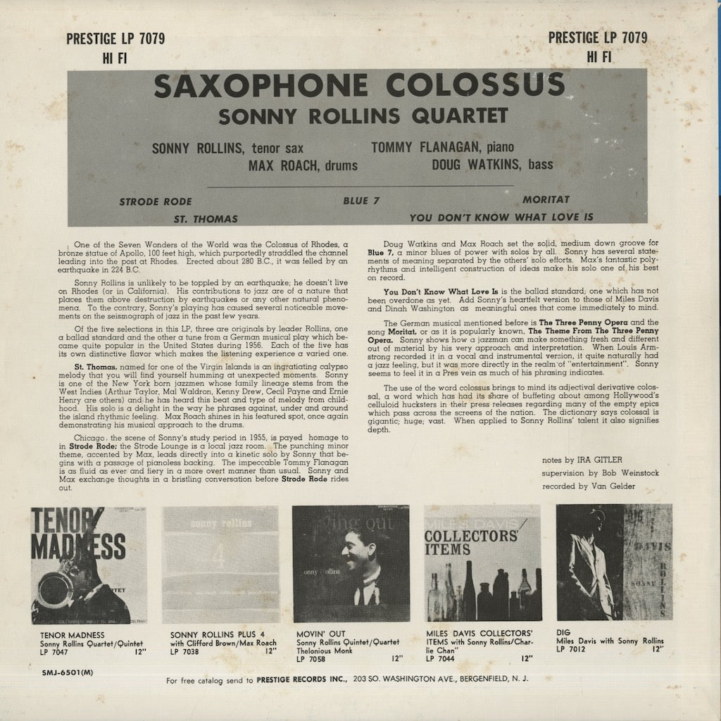 Sonny Rollins / ソニー・ロリンズ / Saxophone Colossus (SMJ6501M)