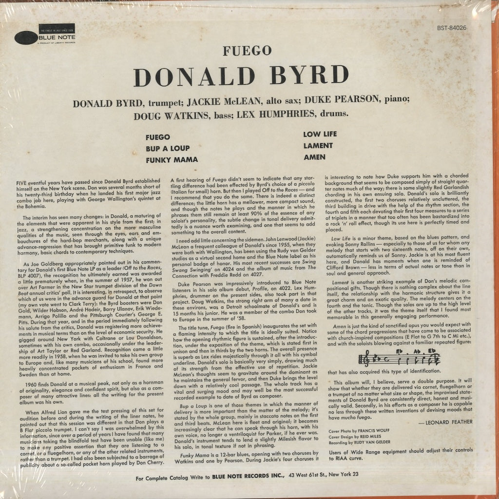 Donald Byrd / ドナルド・バード / Fuego (BST84026)